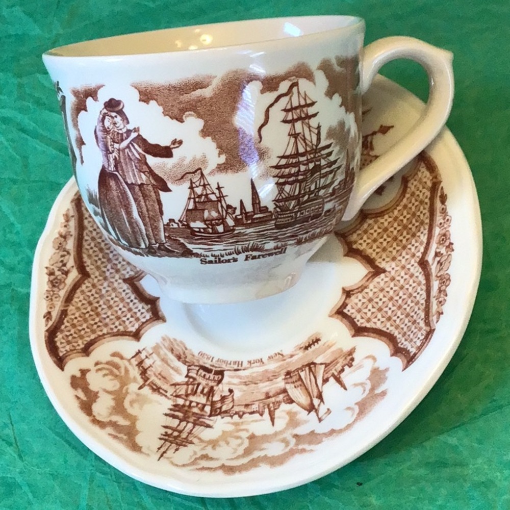 COPY - Cup and Saucer vintage, Sailors Farewell, NY Seal , England..etc